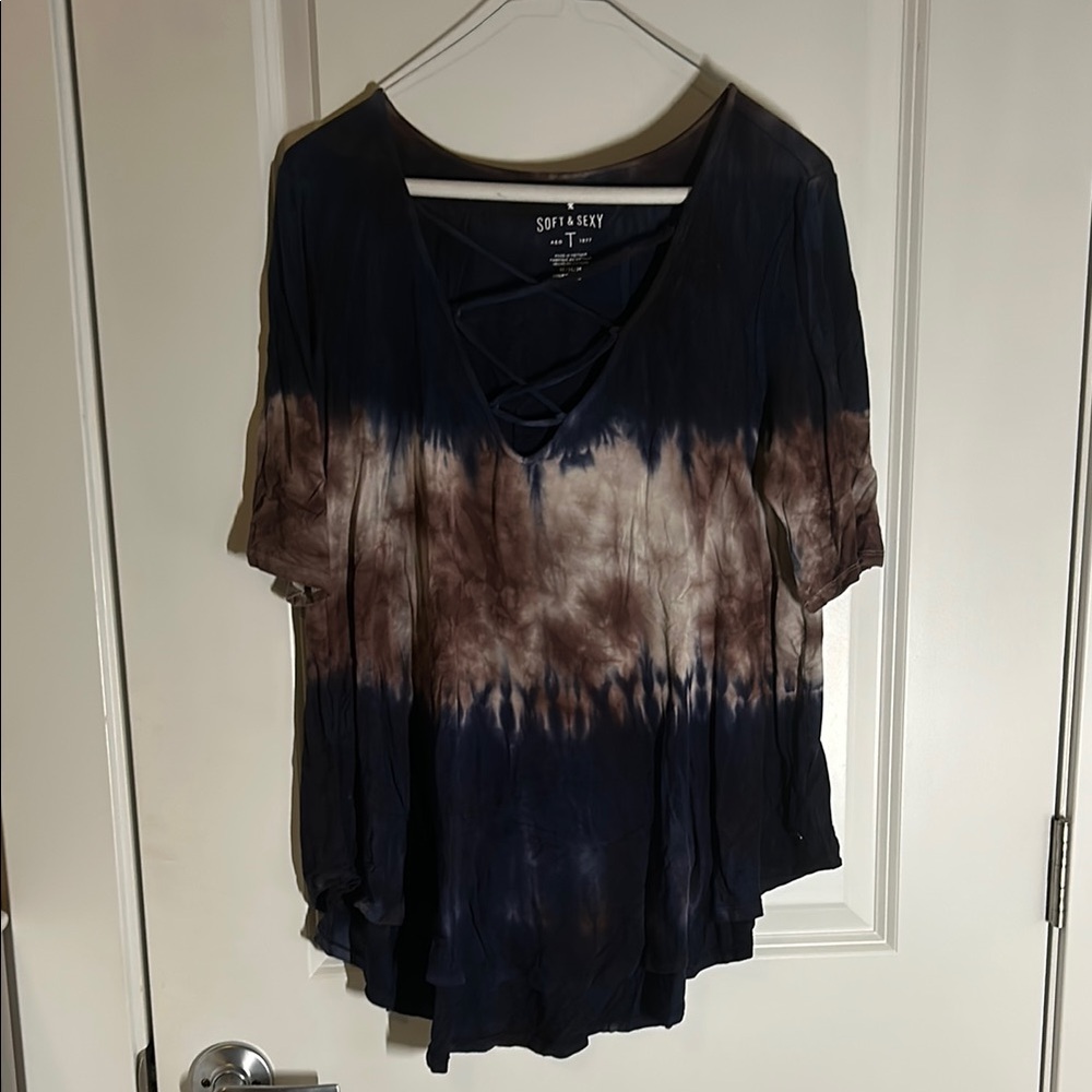 Women's Tie-Dye Top - Blue and Brown